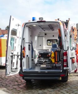 Ambulance with open rear doors